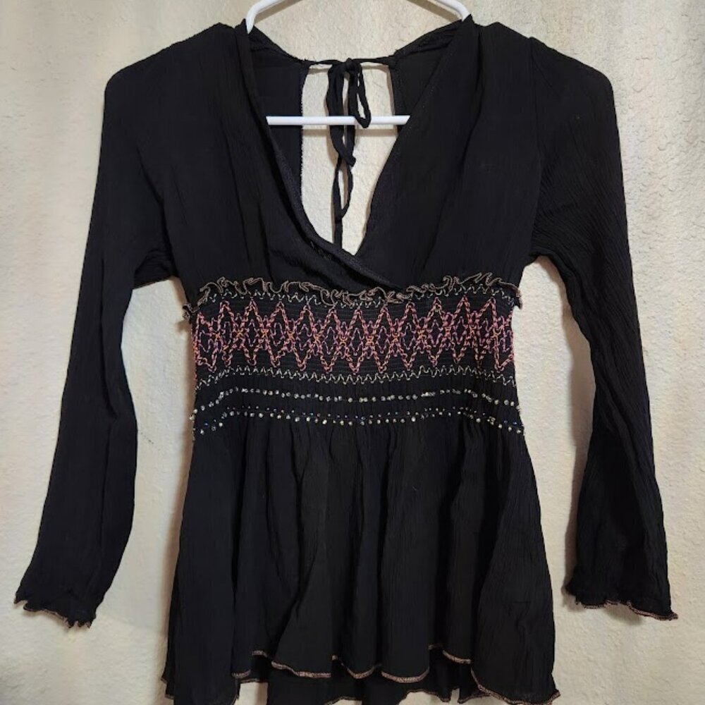 Anthropologie Soieblu black embellished blouse top